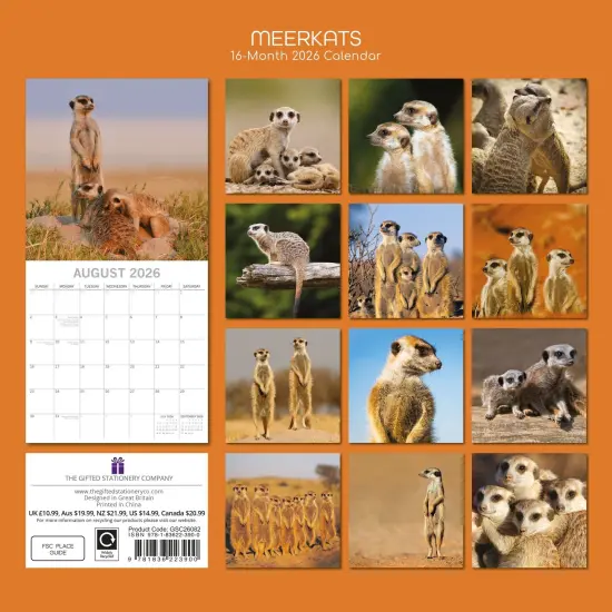 The Gifted Stationary 2026 Square Wall Calendar, Meerkats, 16-Month Animals Theme Hanging Calendar with 180 Reminder Stickers, Month Planner for Home, Creative Spaces, 12x12 In Multicolor {4}