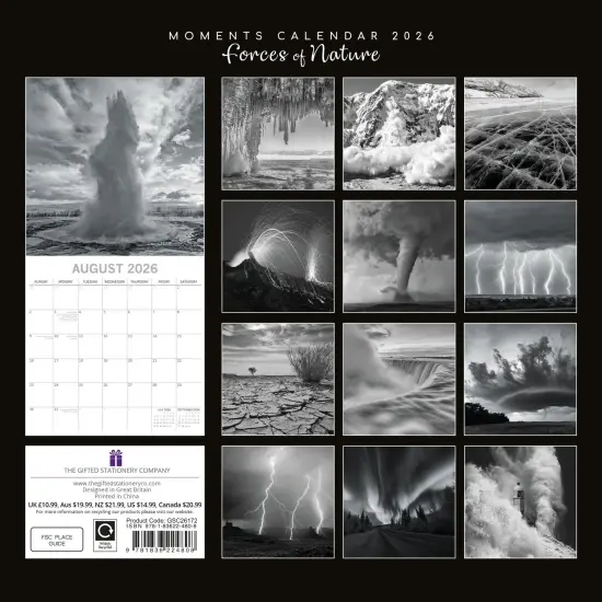 The Gifted Stationary 2026 Square Wall Calendar, Forces of Nature, 16-Month Black and White Theme Hanging Calendar with 180 Reminder Stickers, Month Planner for Home, or Creative Spaces, 12x12 In Multicolor {4}