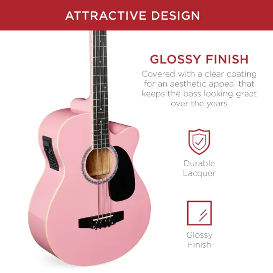 Best Choice Products 22-Fret Full Size Acoustic Electric Bass Guitar w/ 4-Band Equalizer, Truss Rod Pink {4}