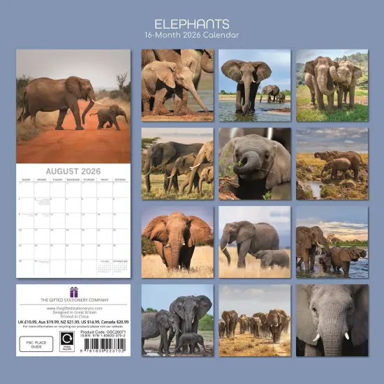 The Gifted Stationary 2026 Square Wall Calendar, Elephants, 16-Month Animals Theme Hanging Calendar with 180 Reminder Stickers, Month Planner for Home, or Creative Spaces, 12x12 In Multicolor {4}