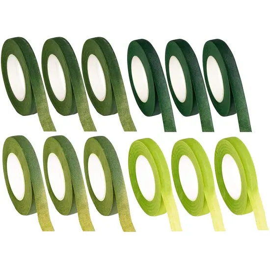 Floral Tape - 12-Pack Florist Tape, Green Floral Adhesives, Perfect for Bouquet Stem Wrapping, Floral Arrangement and Crafts, 0.47 Inches x 30 Yards, 4 Green Shades {1}