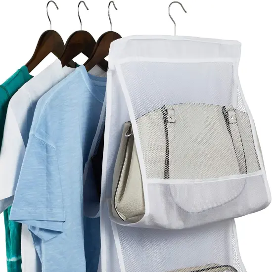 2-Pack Fabric Mesh 8-Pocket Hanging Handbag Purse Storage Organizer for Closet, White 48"x13.8" {3}