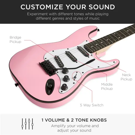 Best Choice Products 39in Full Size Beginner Electric Guitar Kit with Case, Strap, Amp, Whammy Bar Pink {5}