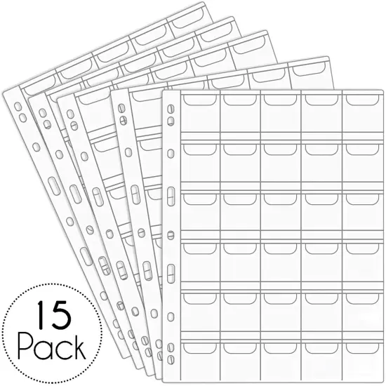 460 Pockets Coin Collection Pages for Three Ring Binder (8x11 in, 15 Sheets) Clear {4}