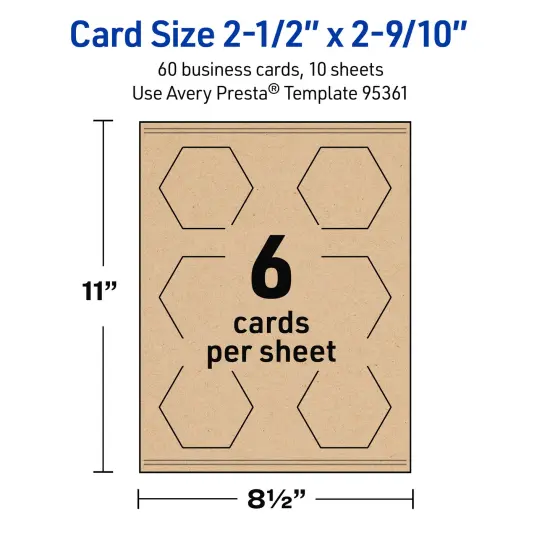 Avery Printable Hexagon Business Cards, Sure Feed Technology, 2-1/2" x 2-9/10", Matte Kraft Brown Cardstock, Print-to-The-Edge, Laser/Inkjet Printable, 60 Total {11}