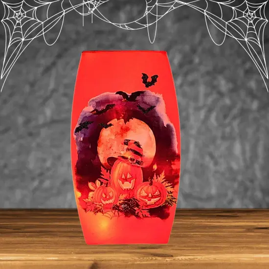 Stony Creek 7.75 In Frequent Flyer Pre-Lit Med Vase Halloween Lighted Glass Accent , Halloween Decor Halloween Witches Hat Spider Moon Pumpkins {4}