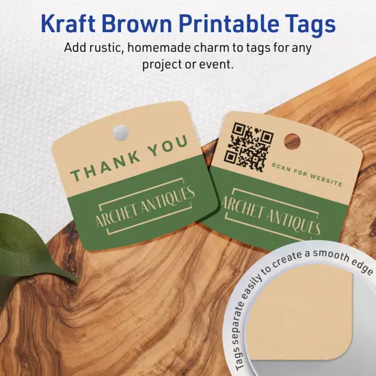 Avery Printable Arched Square Printable Tags, Sure Feed Technology, 2" x 2-3/16", Matte Kraft Brown Cardstock, Print-to-The-Edge, Laser/Inkjet Printable, 120 Total {9}
