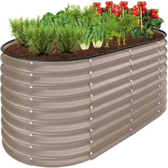 Best Choice Products 4x2x2ft Outdoor Raised Metal Oval Garden Bed, Planter Box for Vegetables, Flowers Taupe {1}