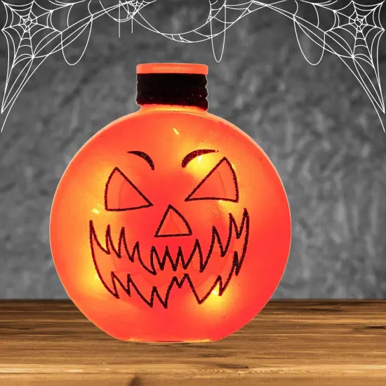 Stony Creek 4.5 Inch Halloween Pre-Lit Round Jar Halloween Lighted Glass Accent , Halloween Decor Jack-O-Lantern SOLID {4}