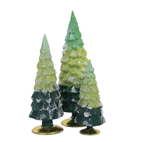 Cody Foster 11.75 In Green Glitter Gradient Trees Christmas Decorative Tree Set , Christmas Set/3 Decorate Village Mantle Decor Ombre {1}