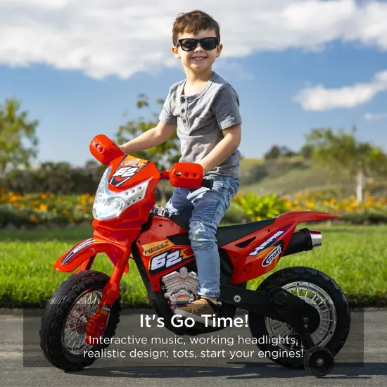 Best Choice Products 6V Kids Electric Battery Powered Ride On Motorcycle w/ Training Wheels, Lights, Music Red {2}