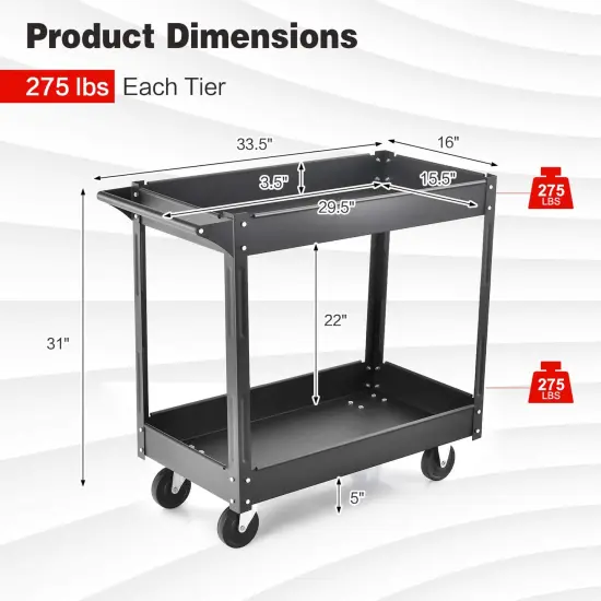 Costway 2-Tier Utility Cart Metal Service Cart Rolling Tool Storage Organizer with Handle {3}