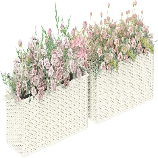 Set of 2 Stackable Rattan Plant Stands White {1}