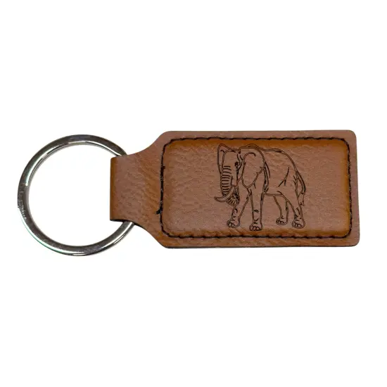 Keychain - Rectangle - Elephant - Leather Rawhide/Black {1}