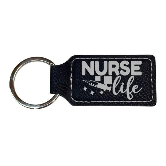 Keychain - Rectangle - Nurse Life - Leather Pink/Black {2}