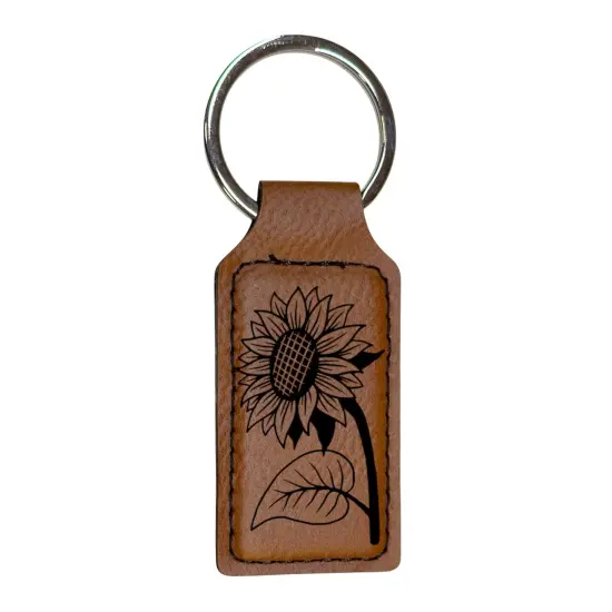 Keychain - Rectangle - Sunflower - Leather Rawhide/Black {1}