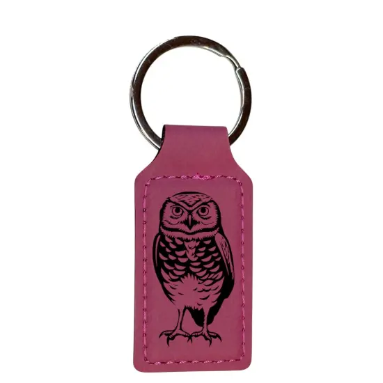 Keychain - Rectangle - Burrowing Owl - Leather Pink/Black {1}