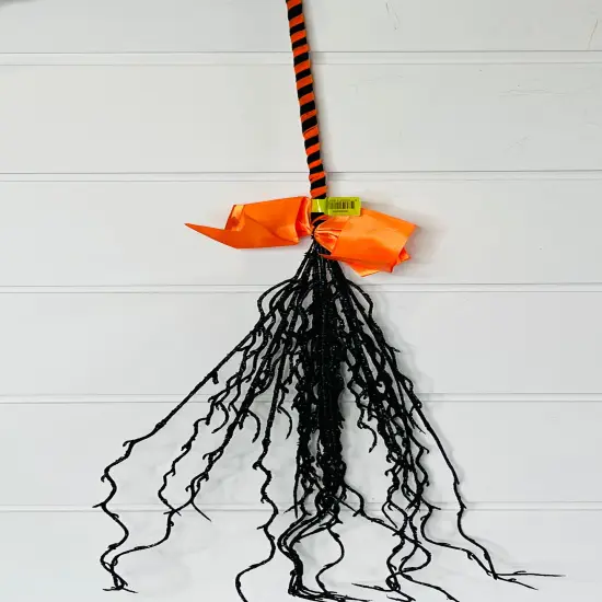 Sparkling Halloween Glitter Twig Witch Broom - 24 Inches of Enchanting Charm-56550ORBK {3}
