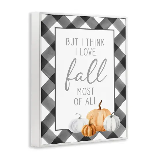 Love Fall Festive Phrase Autumn Plaid BorderFramed Giclee Art White {3}