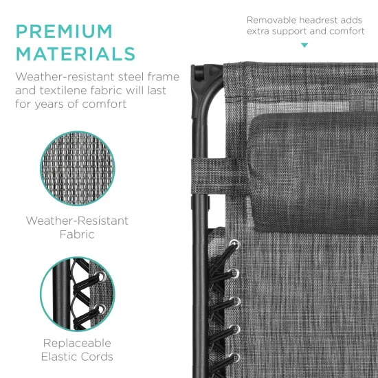 Best Choice Products Folding Zero Gravity Recliner Patio Lounge Chair w/ Canopy Shade, Headrest, Tray Gray {5}