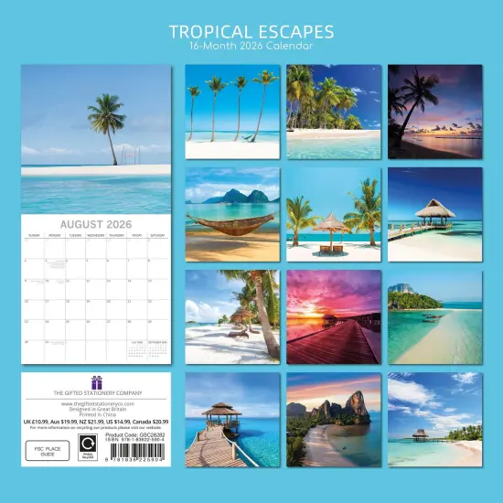 The Gifted Stationary 2026 Square Wall Calendar, Tropical Escapes, 16-Month Natural World Theme Hanging Calendar with 180 Reminder Stickers, Month Planner for Home, or Creative Spaces, 12x12 In Multicolor {4}