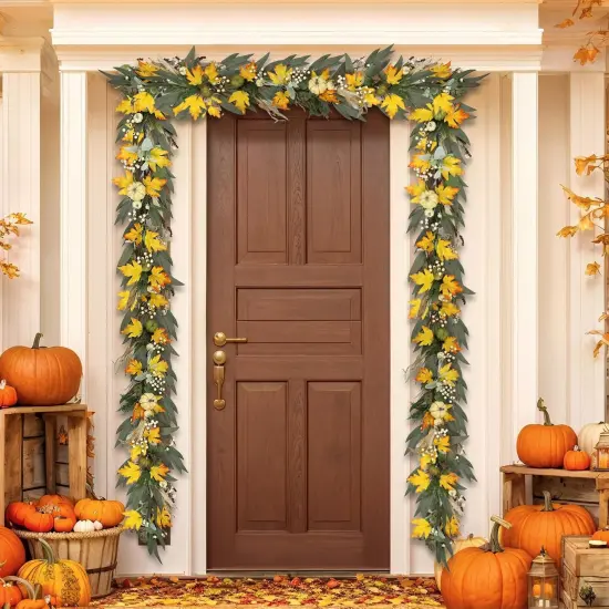 6 Ft Fall Garland for Mantle Fall Decorations for Home Porch Fall Maple Leaves Garlands {2}