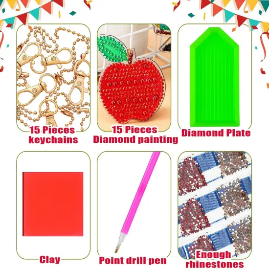 15 Pcs Back to School Diamond Painting Keychain for Adult School Season 5D {2}