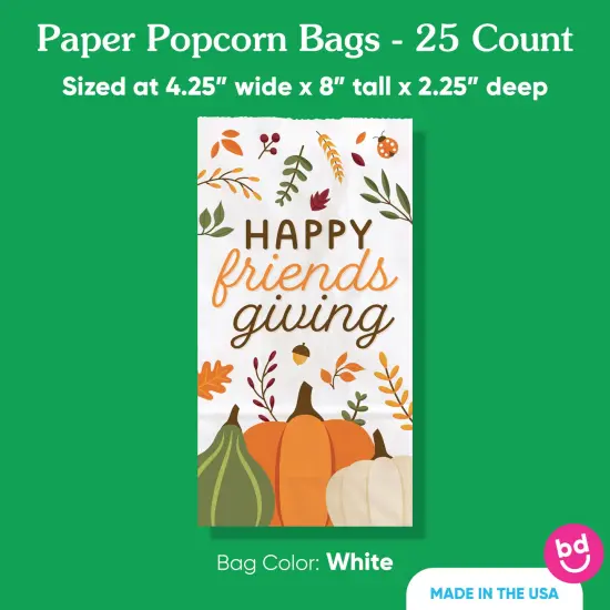 Big Dot of Happiness Fall Friends Thanksgiving Popcorn Bags, Friendsgiving Party Favor Snack Treats, Free-Standing Individual White Paper Bags - 25 Ct {5}