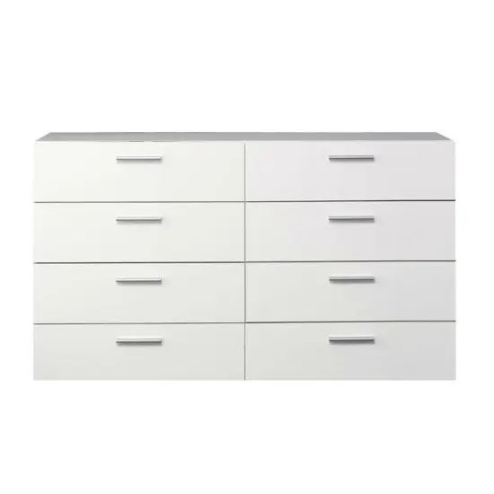 Modern 8-Drawer Double Dresser for Bedroom Storage with Metal Hardware and Foil Finish White {3}
