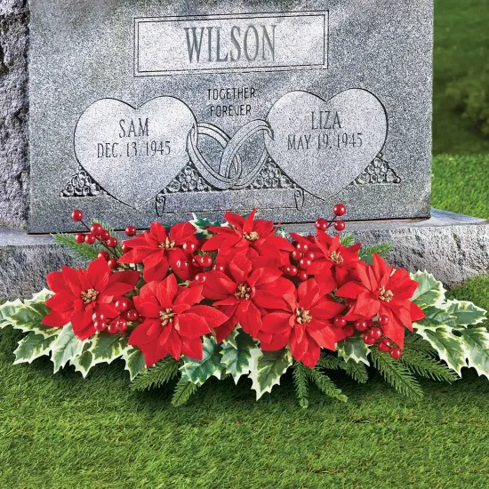 Collections Etc Artificial Poinsettia Holly Memorial Stake {1}