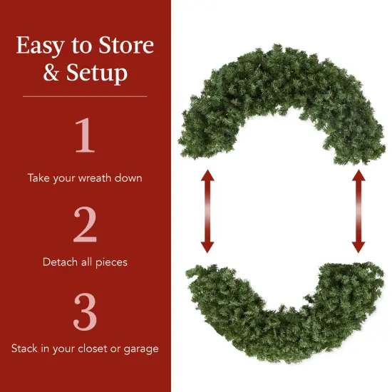 Best Choice Products Artificial Pre-Lit Fir Christmas Wreath D&eacute;cor w/ Red Bow, LED Lights, Tips, Plug-In {6}