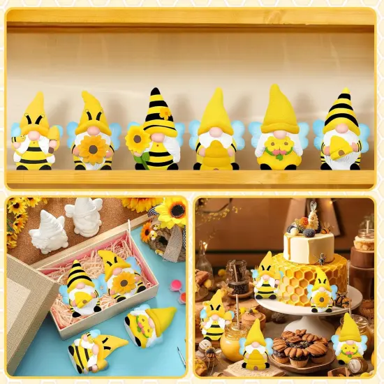 6 Sets Ready to Paint Your Own Bee Gnome Statues DIY Ceramics Bee Sunflower Garden Paintable Gnome {1}
