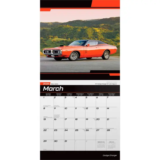 Dodge Charger OFFICIAL | 2026 12 x 24 Inch (Hanging) Monthly Square Wall Calendar | Foil Stamped Cover | Plastic-Free {3}