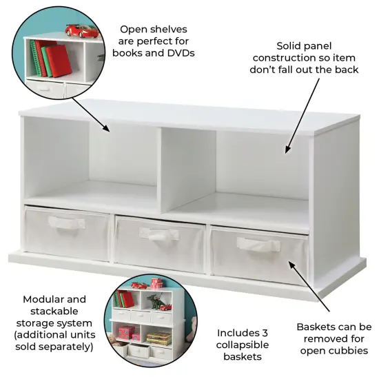 Badger Basket Stackable Shelf Storage Cubby with Three Baskets White {3}