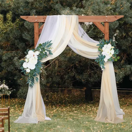 4 Pcs Wedding Arch Flowers and Drape Kit Include 2 Artificial Floral Swag and 2 White Chiffon Drapes {4}