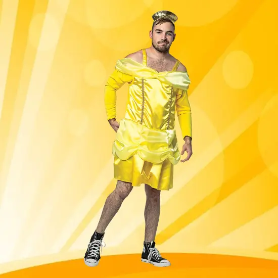Men&rsquo;s Beauty Is A Beast Funny Gold Dress & Crown Halloween Costume {3}