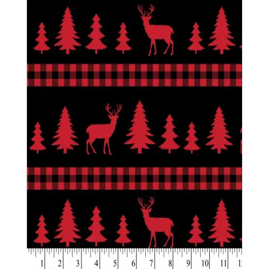 Christmas Deer Forest Checkers Cotton Fabric| By the Yard | Sewing and Crafting | 44 inches wide {1}
