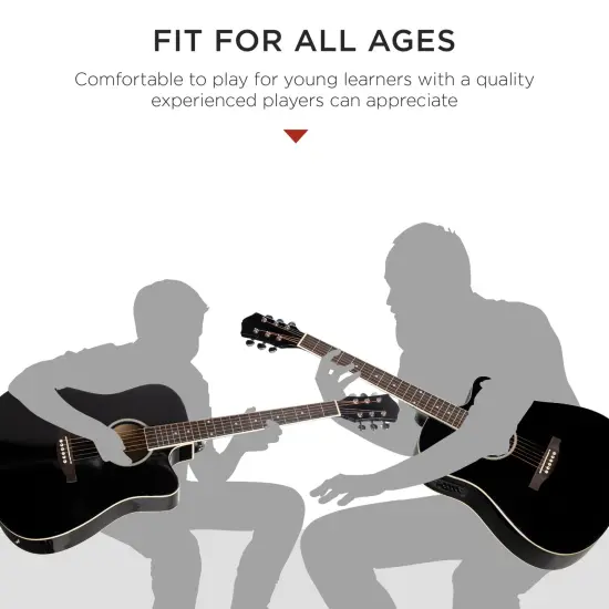 Best Choice Products Beginner Acoustic Electric Guitar Starter Set 41in w/ All Wood Cutaway Design, Case Black {6}