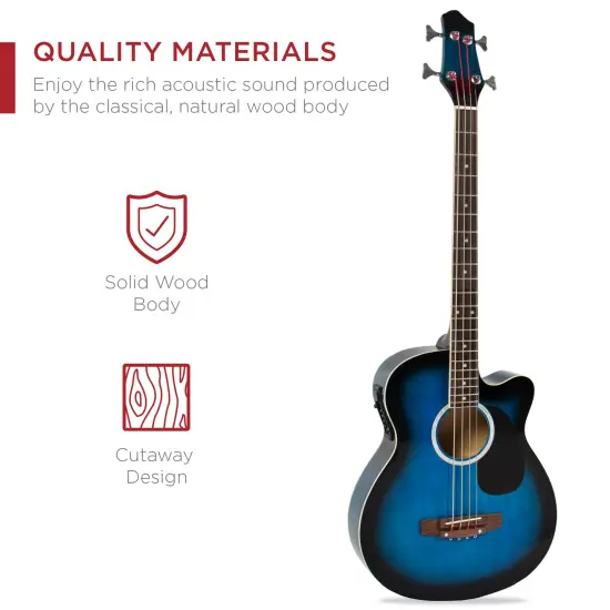 Best Choice Products 22-Fret Full Size Acoustic Electric Bass Guitar w/ 4-Band Equalizer, Truss Rod Blue {3}