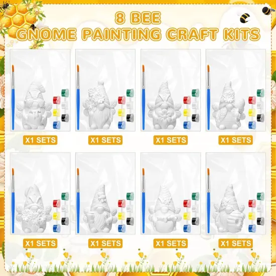 8 Pcs Bee Gnome Ceramics to Paint Ready to Paint Your Own Ceramic Gnome Statues DIY {5}