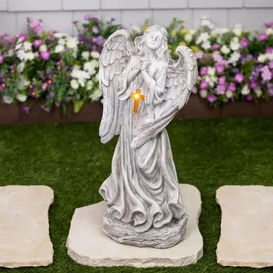 Northlight LED Solar Lighted Angel with Cross Garden Statue - 19" Beige {1}