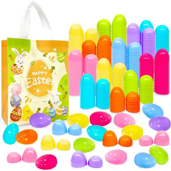 200Pcs 2.36inch Colorful Easter Plastic Eggs for Kids Egg Hunt Basket Bag Empty Stuffers Fillers with 2pcs Cute Non Woven Bags {1}