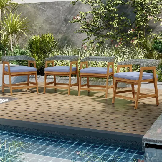 Costway 5 Piece Patio Dining Set Outdoor Solid Wood Furniture with Rattan Backrest {4}