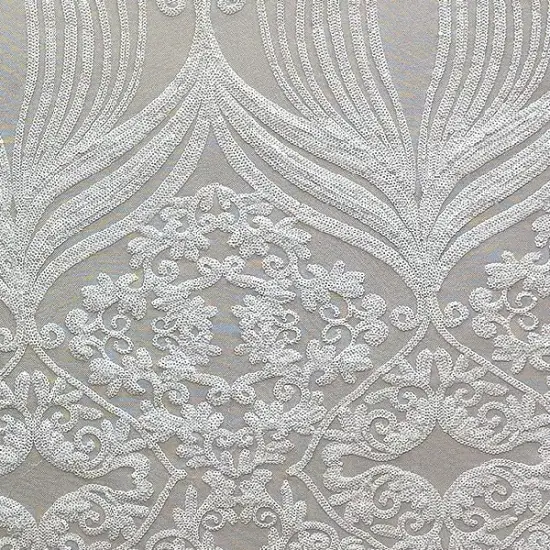1 Yard White Damask Design Embroidered Mesh Lace Fabric for Bridal Gowns and Elegant Home Decor 48-50" Width {1}