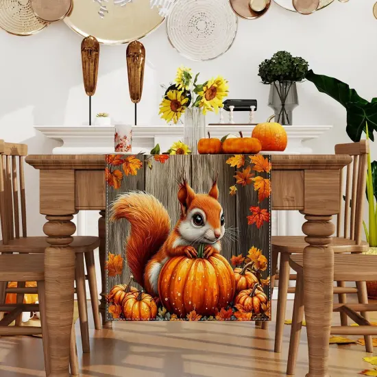 Pumpkin Squirrel Fall Table Runner {2}
