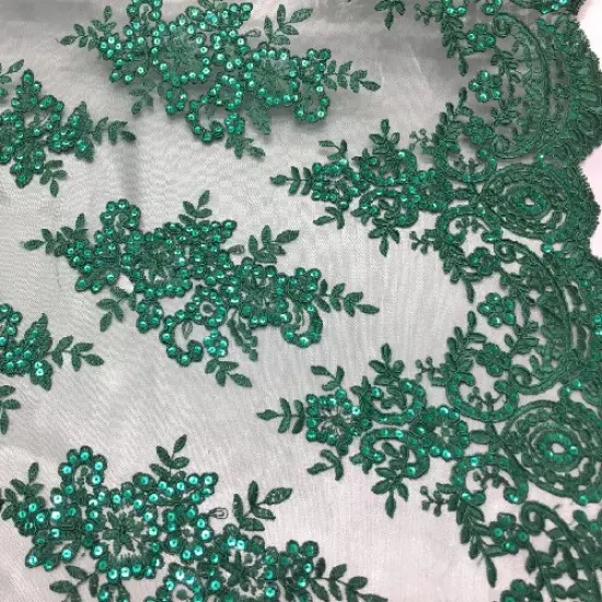 1 Yard Hunter Green Sequin Lace Fabric Embroidered Mesh with Sparkling Sequins for Gowns & Decor 54&rdquo; Wide {1}