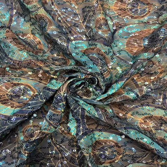 1 Yard Peacock Print Sequin Mesh Fabric Multipurpose {2}
