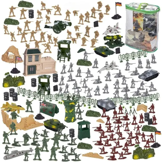 BLUE PANDA 300 Piece Military Toys Plastic Army Men with Tanks, Planes, Flags and Accessories for Boys Ages 8-14 {1}