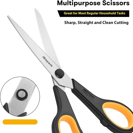 Heavy Duty Scissors Bulk 3-Pack, 2.5mm Thickness Ultra Sharp Blade Shears with Comfort-Grip Handles for Office Home School Sewing Fabric Craft Supplies, Right/Left Hand {3}