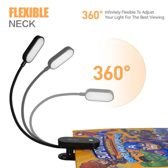 Rechargeable Book Light, 14 LEDs Eye Care Clip On Amber Reading Light for Bookworms Reading in Bed with 9 Colors 9 Brightness(Black) {3}